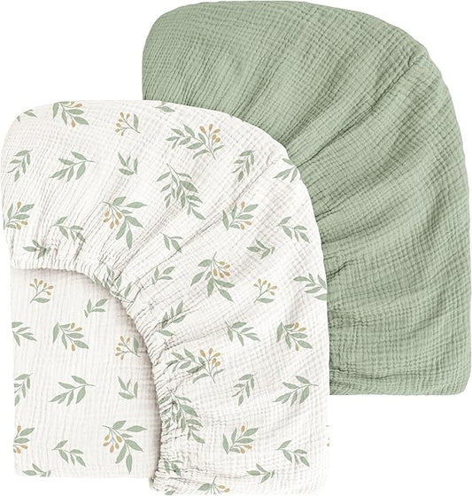 Muslin Cotton Crib Sheets - Neutral Fitted Sheets for Standard Crib& Toddler Mattress Soft and Breathable Baby Sheets for Boys and Girls - 28"x52"