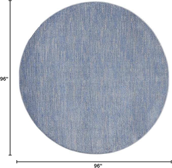 Nourison Essentials Indoor/Outdoor Blue/Grey 8' x Round Area Rug, Easy Cleaning, Non Shedding, Bed Room, Living Room, Dining Room, Backyard, Deck, Patio (8 Round)