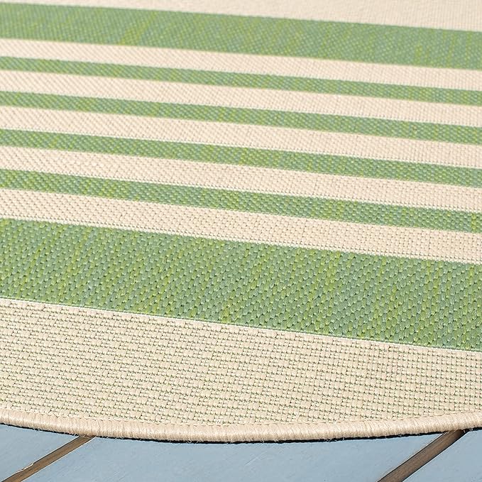SAFAVIEH Courtyard Collection Area Rug - 4' Round, Green & Beige, Stripe Design, Non-Shedding & Easy Care, Indoor/Outdoor & Washable-Ideal for Patio, Backyard, Mudroom (CY6062-244)