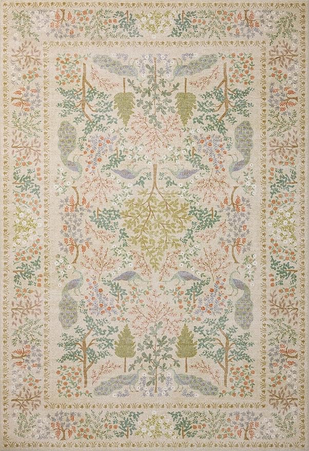 Loloi Rifle Paper Co. Canopy Collection CNP-05 Ivory 3'-9" x 3'-9" Round Accent Rug