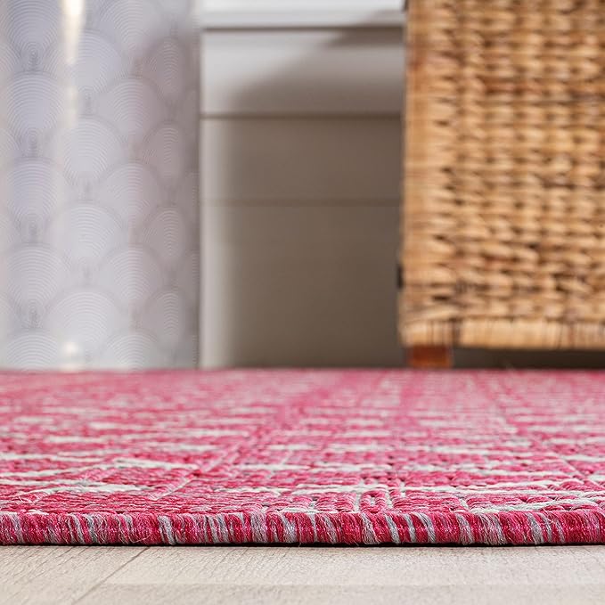 JONATHAN Y SMB108Q-9 Ourika Moroccan Geometric Textured Weave Indoor Outdoor Area-Rug, Bohemian Rustic Easy-Cleaning,Bedroom,Kitchen,Backyard,Patio,Non Shedding, 9 X 12, Fuchsia/Light Gray