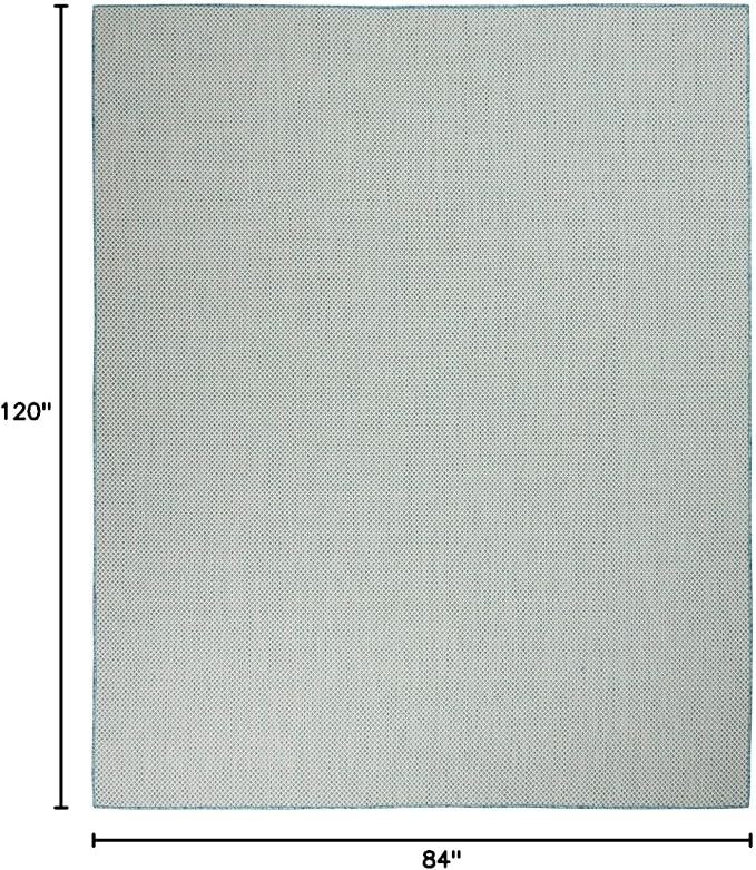 Nourison Courtyard Indoor/Outdoor Ivory Aqua 7' x 10' Area Rug, Geometric, Easy Cleaning, Non Shedding, Bed Room, Living Room, Dining Room, Deck, Patio, Backyard (7x10)
