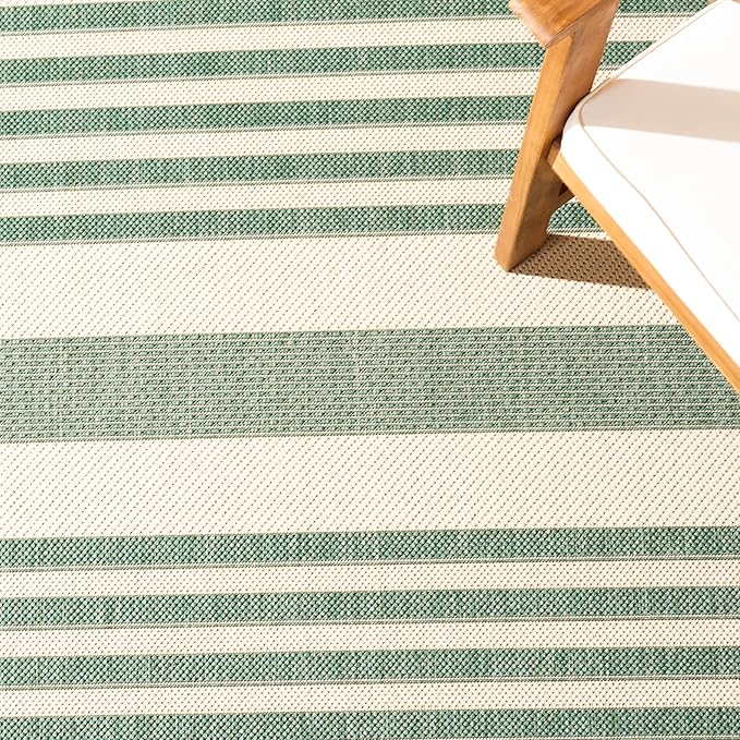 SAFAVIEH Courtyard Collection Area Rug - 5'3" Square, Beige & Dark Green, Stripe Design, Non-Shedding & Easy Care, Indoor/Outdoor & Washable-Ideal for Patio, Backyard, Mudroom (CY6062-322)