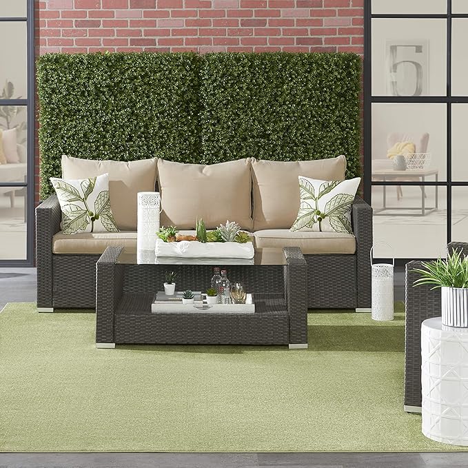 Nourison Essentials Indoor/Outdoor Green 8' x 10' Area Rug, Easy Cleaning, Non Shedding, Bed Room, Living Room, Dining Room, Backyard, Deck, Patio (8x10)