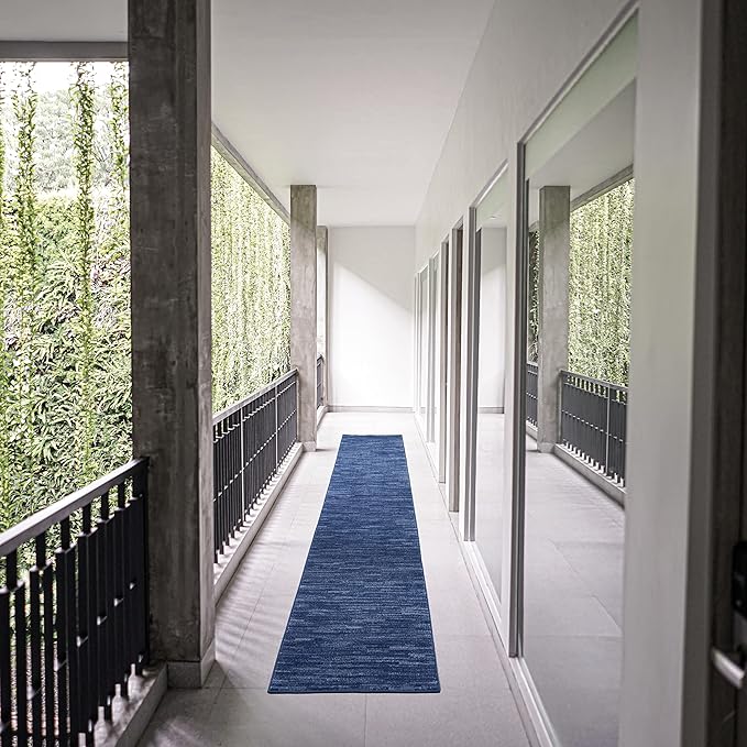 Nourison Essentials Indoor/Outdoor Navy Blue 2'2" x 16 Area Rug, Easy Cleaning, Non Shedding, Bed Room, Living Room, Dining Room, Backyard, Deck, Patio (2x16)