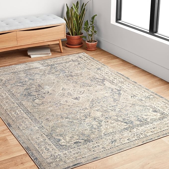 Loloi II Teagan Collection TEA-04 Sky/Natural 2'-8" x 4', .25" Thick, Accent Rug, Soft, Durable, Neutral, Woven, Low Pile, Non-Shedding, Easy Clean, Living Room Rug