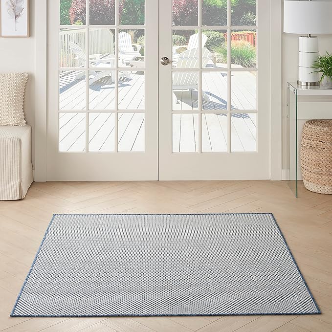 Nourison Courtyard 5' x Square Ivory Blue Fabric Modern Area Rug (5' Square)