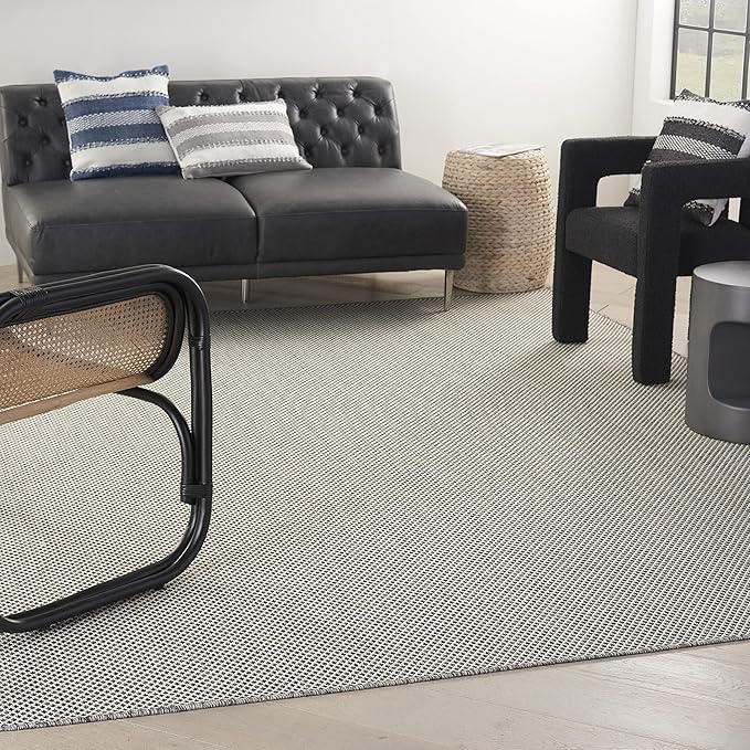 Nourison Courtyard 96" x 120" Fabric Indoor/Outdoor Rug in Ivory Charcoal