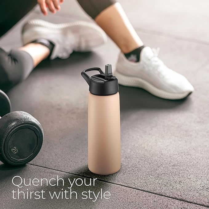 SipX™ Triple-Insulated Stainless Steel Water Bottle 25oz. With 3 Lids, BPA-Free Reusable Insulated Water Bottle Keeps Cold 24 Hours, Metal Water Bottle Made Of Sustainable Material For Hiking & Biking
