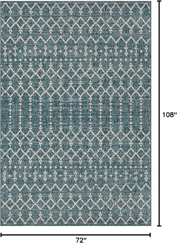 JONATHAN Y SMB108C-6 Ourika Moroccan Geometric Textured Weave Teal/Gray 6 ft. x 9 ft. Indoor/Outdoor Area Rug, Pet Friendly, Non-Shedding, Stain Resistant, Easy-Cleaning for Backyard, Patio, Porch