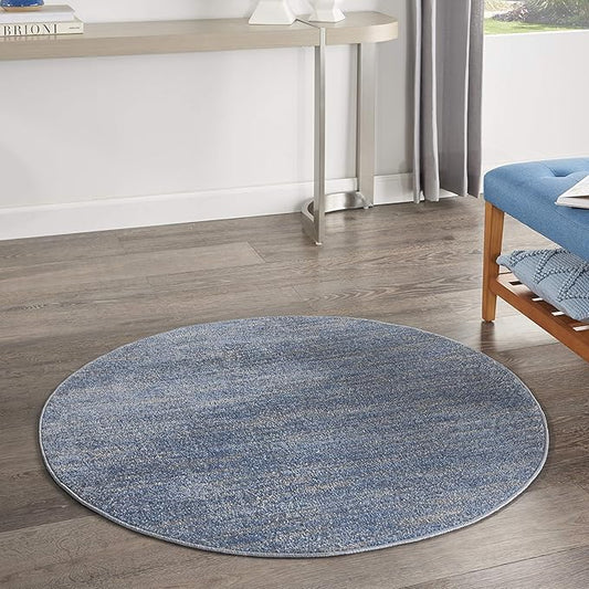 Nourison Essentials 4' x Round Blue/Grey Outdoor Indoor/Outdoor Rug