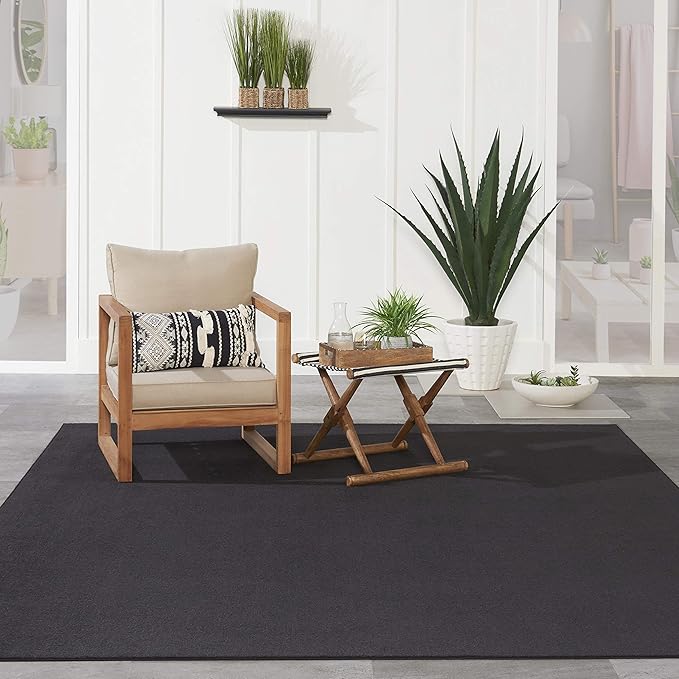 Nourison Essentials Indoor/Outdoor Black 8' x 10' Area Rug, Easy Cleaning, Non Shedding, Bed Room, Living Room, Dining Room, Backyard, Deck, Patio (8x10)