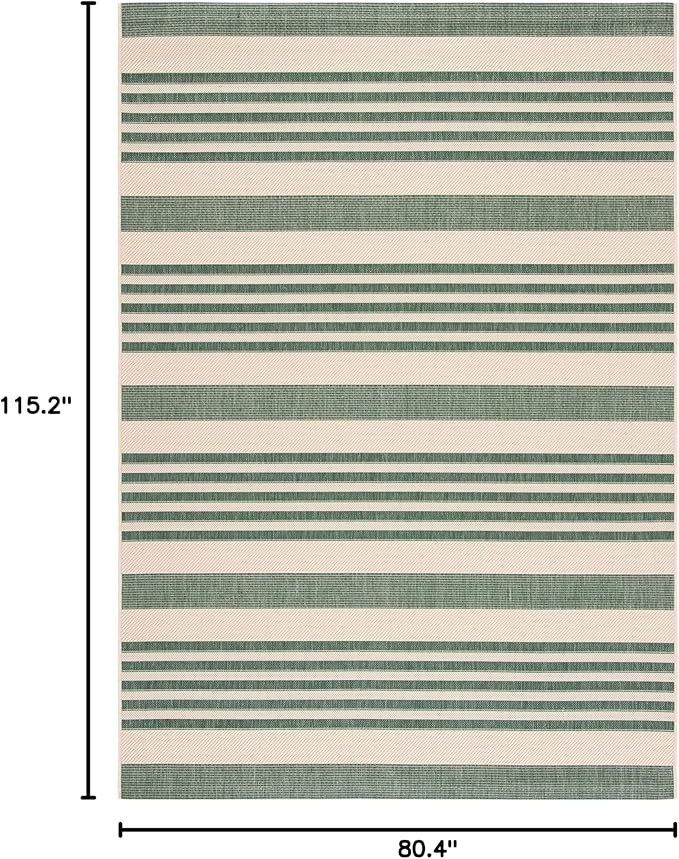 SAFAVIEH Courtyard Collection 6'7" x 9'6" Beige/Dark Green CY6062 Stripe Indoor/ Outside Waterproof Easy cleansingPatio Backyard Mudroom Area Mat
