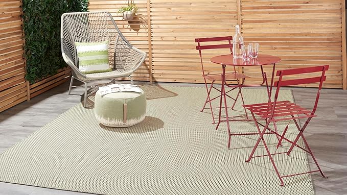 Nourison Courtyard Indoor/Outdoor Ivory Green 8' x 10' Area Rug, Geometric, Easy Cleaning, Non Shedding, Bed Room, Living Room, Dining Room, Deck, Patio, Backyard (8x10)
