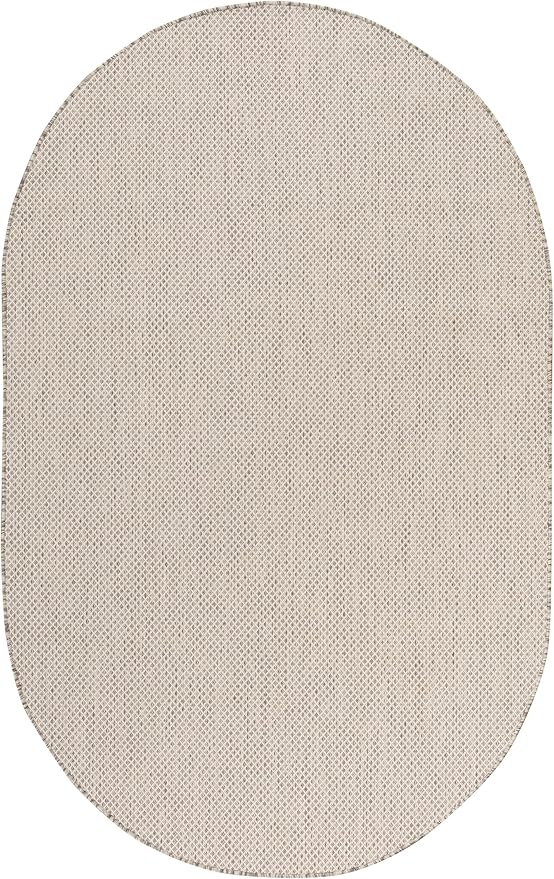 Nourison Courtyard Indoor/Outdoor Ivory Silver 3' x 5' Oval Area Rug, Easy Cleaning, Non Shedding, Bed Room, Living Room, Dining Room, Backyard, Deck, Patio (3x5)