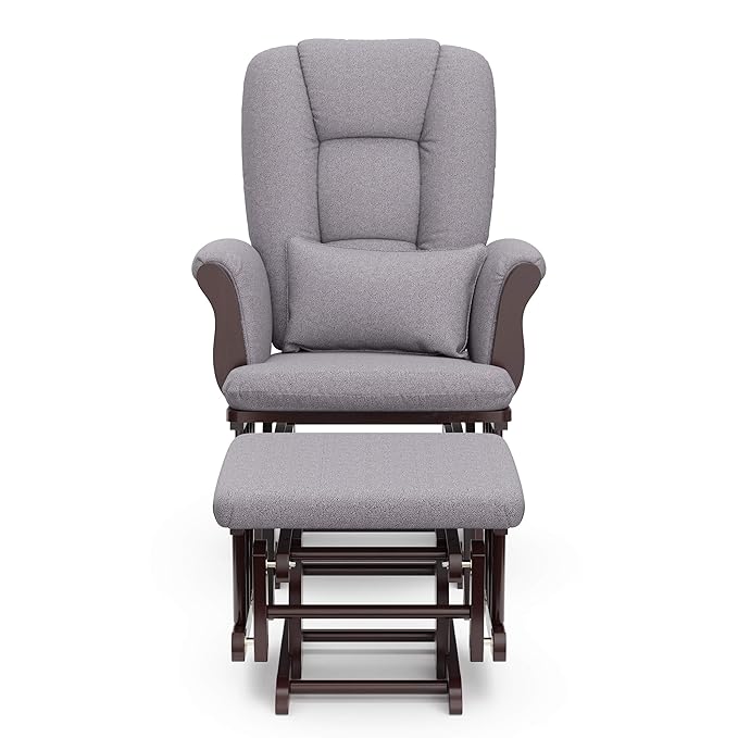 Storkcraft Tuscany Custom Glider and Ottoman with Free Lumbar Pillow (Espresso/Slate Gray Swirl) - Cleanable Upholstered Comfort Rocking Nursery Chair with Ottoman