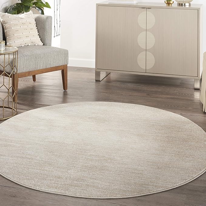Nourison Essentials Indoor/Outdoor Ivory Beige 6' x Round Area Rug, Easy Cleaning, Non Shedding, Bed Room, Living Room, Dining Room, Backyard, Deck, Patio (6 Round)
