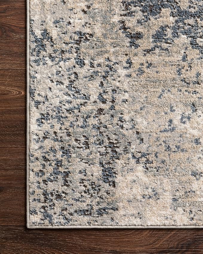 Loloi II Teagan Collection TEA-07 Natural/Denim 3'-4" x 5'-7", .25" Thick, Accent Rug, Soft, Durable, Neutral, Woven, Low Pile, Non-Shedding, Easy Clean, Living Room Rug