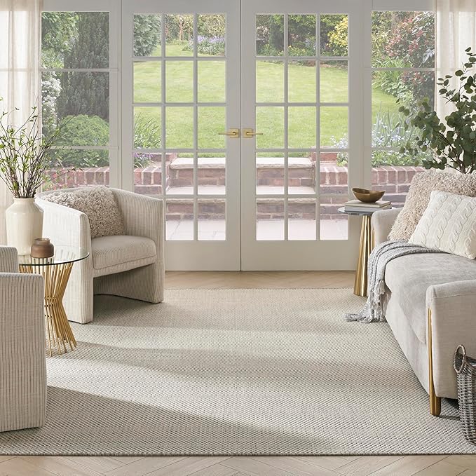 Nourison Courtyard Indoor/Outdoor Ivory Silver 8' x 10' Area Rug, Geometric, Easy Cleaning, Non Shedding, Bed Room, Living Room, Dining Room, Deck, Patio, Backyard (8x10)