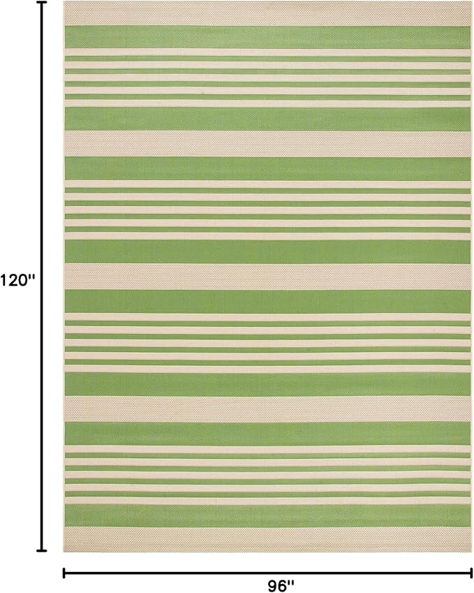 SAFAVIEH Courtyard Collection Area Rug - 8' x 10', Green & Beige, Stripe Design, Non-Shedding & Easy Care, Indoor/Outdoor & Washable-Ideal for Patio, Backyard, Mudroom (CY6062-244)