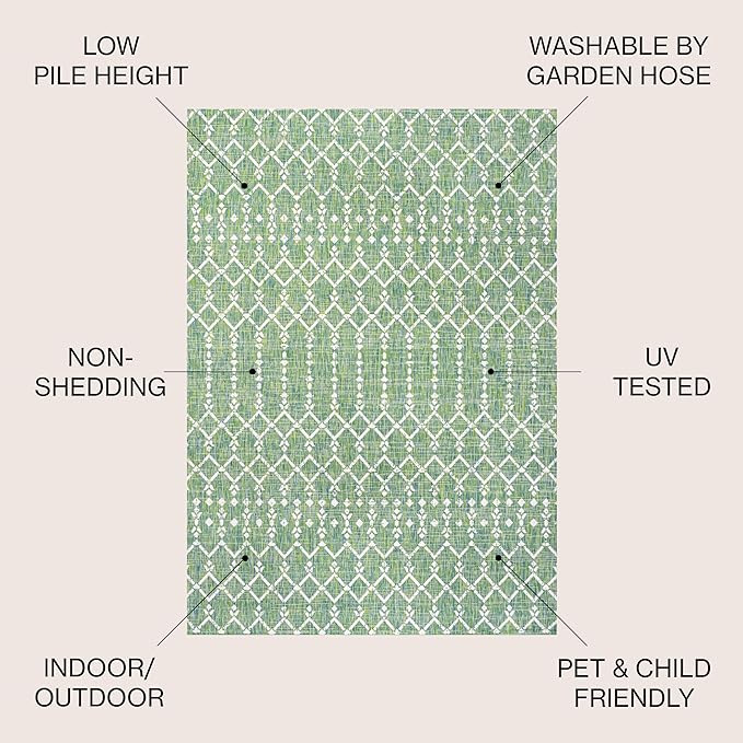 JONATHAN Y SMB108L-4 Ourika Moroccan Geometric Textured Weave Indoor Outdoor Area-Rug, Bohemian Rustic Scandinavian Easy-Cleaning,Bedroom,Kitchen,Backyard,Patio,Non Shedding, 4 X 6, Green/Cream