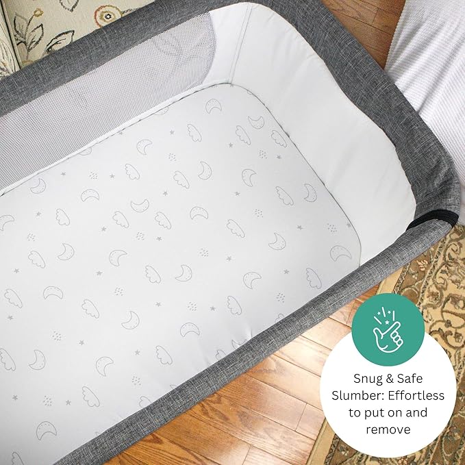 Bassinet Sheets for Maxi-Cosi Iora, Papablic 2 in 1 Bonni, Cowiewie Bassinet Bedside Sleeper, 3 Pack, 33x20 Inch, Ultra Soft, Breathable Snug Fit, Unisex Boys Girls, Gray White (Moon, Stars, Clouds)