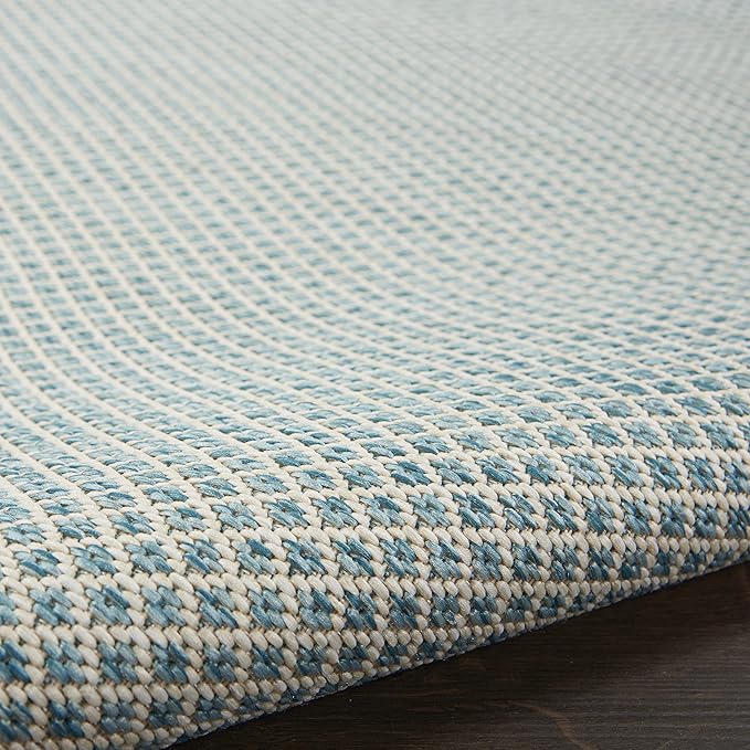 Nourison Courtyard Indoor/Outdoor Ivory/Aqua 2'2" x 10' Area Rug, Easy Cleaning, Non Shedding, Bed Room, Living Room, Dining Room, Backyard, Deck, Patio (2x10)