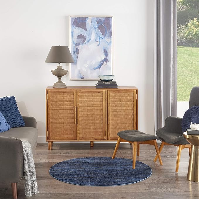 Nourison Essentials Indoor/Outdoor Midnight Blue 4' x Round Area Rug, Easy Cleaning, Non Shedding, Bed Room, Living Room, Dining Room, Backyard, Deck, Patio (4 Round)