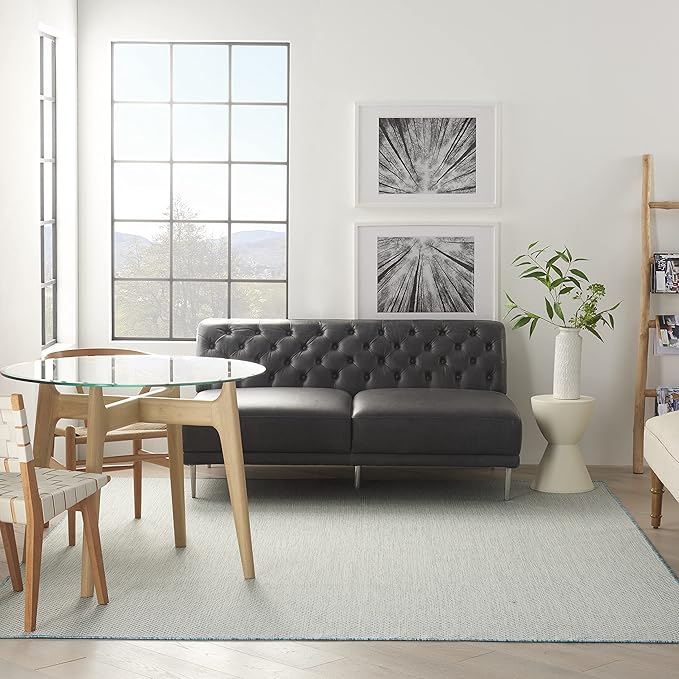 Nourison Courtyard Indoor/Outdoor Ivory Aqua 7' x 10' Area Rug, Geometric, Easy Cleaning, Non Shedding, Bed Room, Living Room, Dining Room, Deck, Patio, Backyard (7x10)