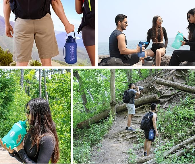 Collapsible Water Bottle for Traveling, Workout or Hiking 64oz Gen 2.0 - Motivational Water Bottle with Time Markings - Half Gallon / 2 L Capacity - BPA Free & Dishwasher Safe (Fruity Pink + Filter)