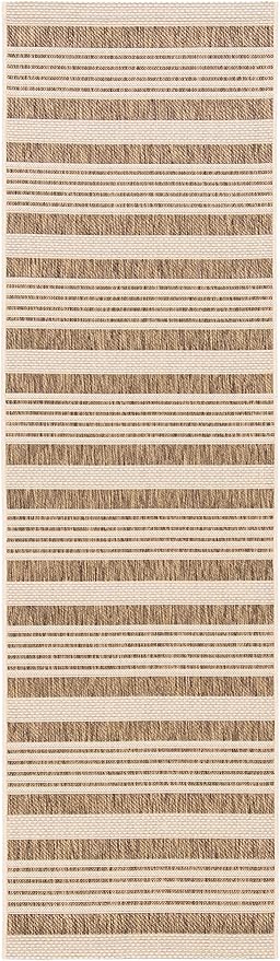 SAFAVIEH Courtyard Collection 2'3" x 8' Brown/Bone CY6062 Stripe Indoor/-Outdoor Waterproof Easy-Cleaning Patio Backyard Mudroom Runner-Rug