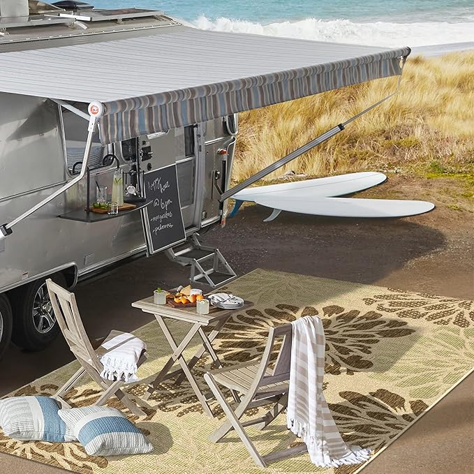 JONATHAN Y SMB110A-8 Zinnia Modern Floral Textured Weave Indoor Outdoor Area-Rug Bohemian Coastal Easy-Cleaning Bedroom Kitchen Backyard Patio Non Shedding, 8 X 10, Sage/Brown