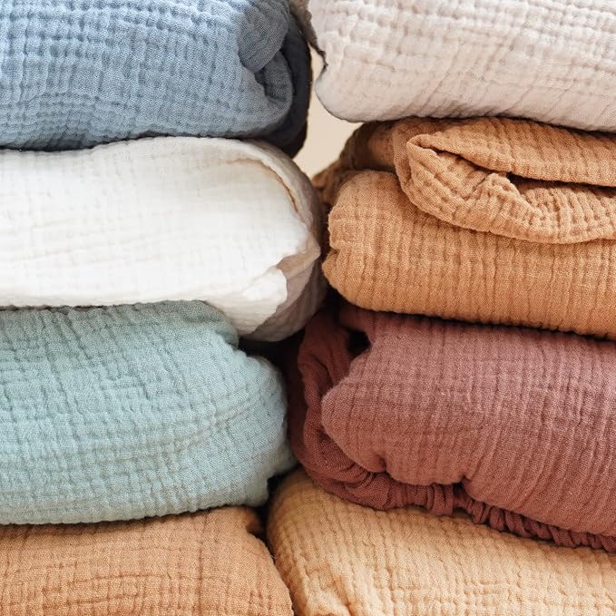 Konssy Muslin Fitted Crib Sheets 100% Cotton Baby Crib Sheets for Standard Crib Mattress (28 X 52 Inches), Soft and Breathable for Boy, Girl (Sepia)