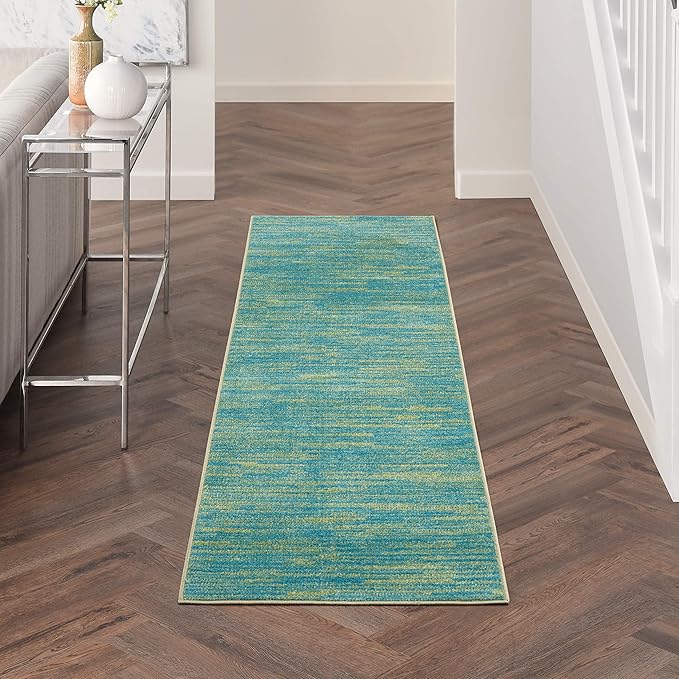 Nourison Essentials Indoor/Outdoor Blue Green 2'2" x 10' Area Rug, Easy Cleaning, Non Shedding, Bed Room, Living Room, Dining Room, Backyard, Deck, Patio (2x10)