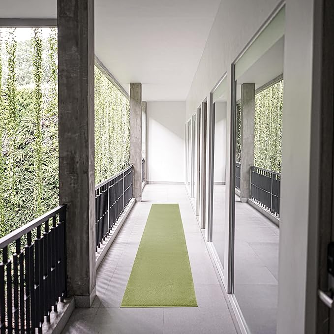 Nourison Essentials Solid Indoor/Outdoor Green 2'2" x 14 Area Rug, Easy Clean, Non Shedding, Bed Room, Living Room, Dining Room, Deck, Patio, Backyard (2x14)