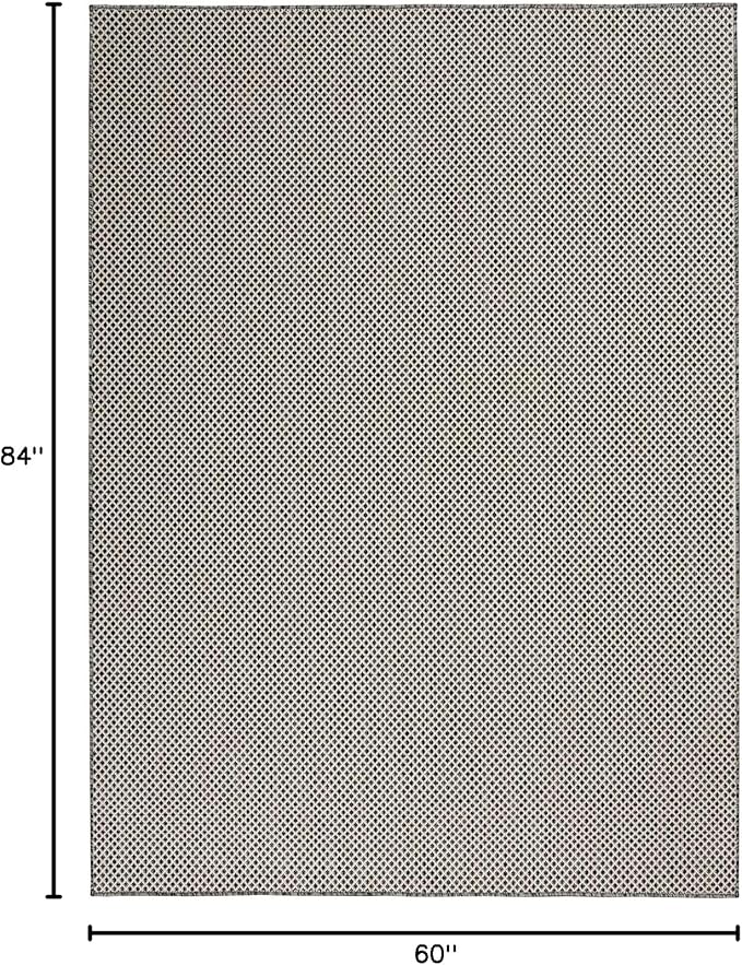 Nourison Courtyard Indoor/Outdoor Ivory Charcoal 5' x 7' Area Rug, Geometric, Easy Cleaning, Non Shedding, Bed Room, Living Room, Dining Room, Deck, Patio, Backyard (5x7)