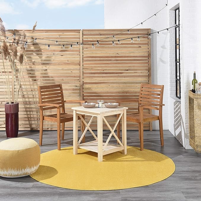 Nourison Essentials Indoor/Outdoor Yellow 6' x Round Area Rug, Easy Cleaning, Non Shedding, Bed Room, Living Room, Dining Room, Backyard, Deck, Patio (6 Round)