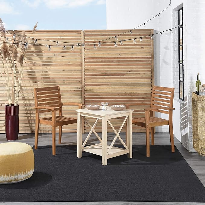 Nourison Essentials Indoor/Outdoor Black 5' x Square Area Rug, Easy Cleaning, Non Shedding, Bed Room, Living Room, Dining Room, Backyard, Deck, Patio (5 Square)