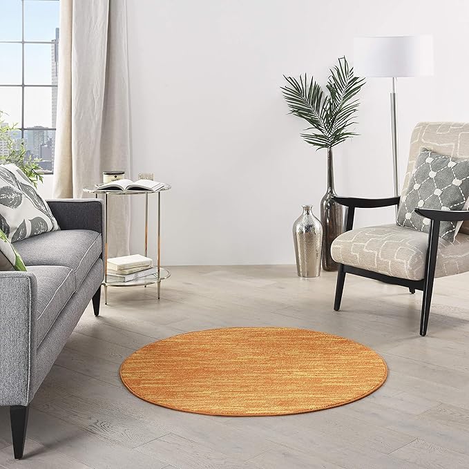 Nourison Essentials Indoor/Outdoor Sunburst 4' x Round Area Rug, Easy Cleaning, Non Shedding, Bed Room, Living Room, Dining Room, Backyard, Deck, Patio (4 Round)