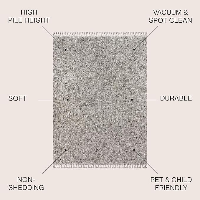JONATHAN Y MCR100E-5 Mercer Shag Plush Tassel Indoor Area-Rug Bohemian Modern Contemporary Solid Easy-Cleaning Bedroom Kitchen Living Room, 5 X 8, Grey with Tassel