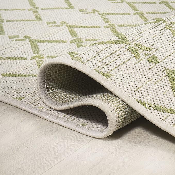 JONATHAN Y SMB108M-3 Ourika Moroccan Geometric Textured Weave Indoor Outdoor Area-Rug, Bohemian Coastal Traditional Easy-Cleaning,Bedroom,Kitchen,Backyard,Patio,Non Shedding, 3 X 5, Cream/Green