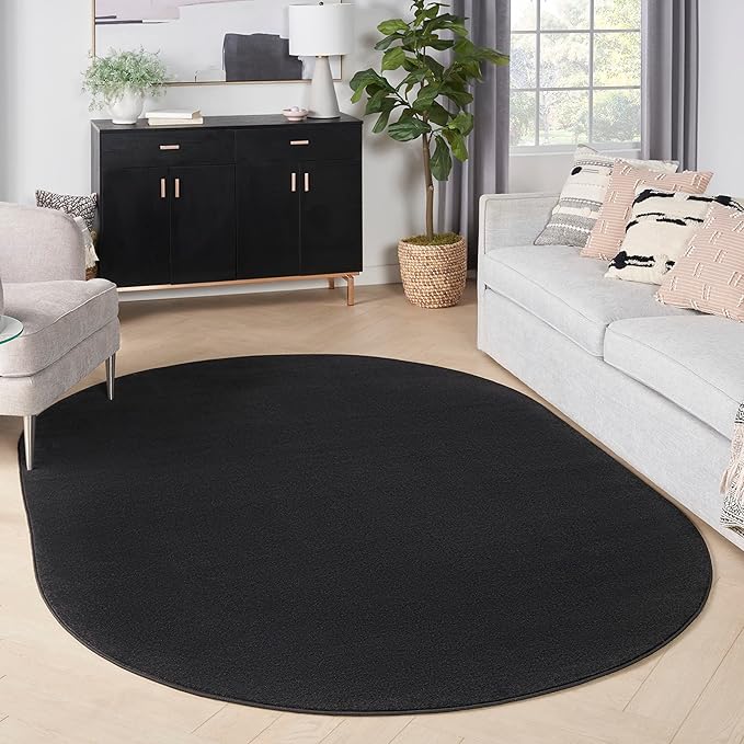 Nourison Essentials Indoor/Outdoor Black 6' x 9'Oval Area Rug, Easy Cleaning, Non Shedding, Bed Room, Living Room, Dining Room, Backyard, Deck, Patio (6x9 Oval)