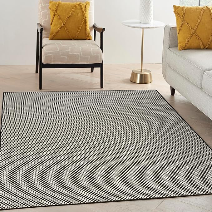 Nourison Courtyard Black White 6' x 9' Area Rug - Easy Clean, Non Shedding, Bed Room, Living Room, Dining Room, Kitchen (6' x 9')