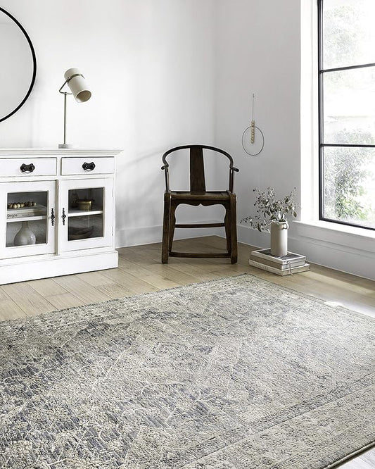 Loloi II Teagan Collection TEA-04 Sky/Natural 2'-8" x 4', .25" Thick, Accent Rug, Soft, Durable, Neutral, Woven, Low Pile, Non-Shedding, Easy Clean, Living Room Rug
