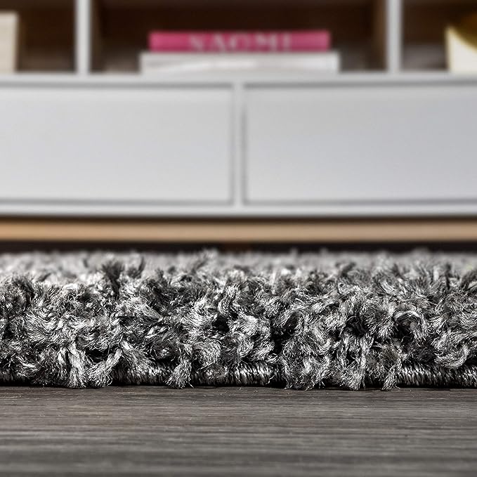 JONATHAN Y MCR100B-5 Mercer Shag Plush Tassel Indoor -Area Rug Bohemian Modern Contemporary Solid Easy-Cleaning Bedroom Kitchen Living Room, 5 X 8, Charcoal with Tassel