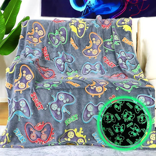 Gaming Gifts Toys Blanket for Teen Boys Glow in The Dark Gaming Blanket for Men Boyfriends Gifts for Gamers Soft Fleece Gamer Blanket for Kids Birthday Gifts