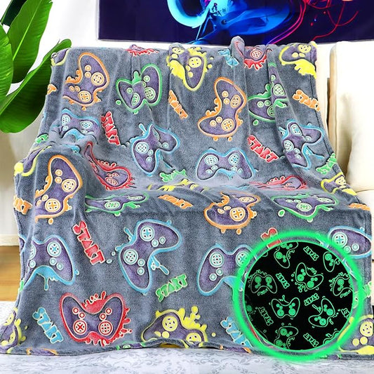 Gamer Gifts for Teen Boys Glow in The Dark Blanket for Boys 7 8 9 10 11 12 13 14 15 16 17 18 Year Old Gaming Accessories Gamer Presents for Kids Birthday
