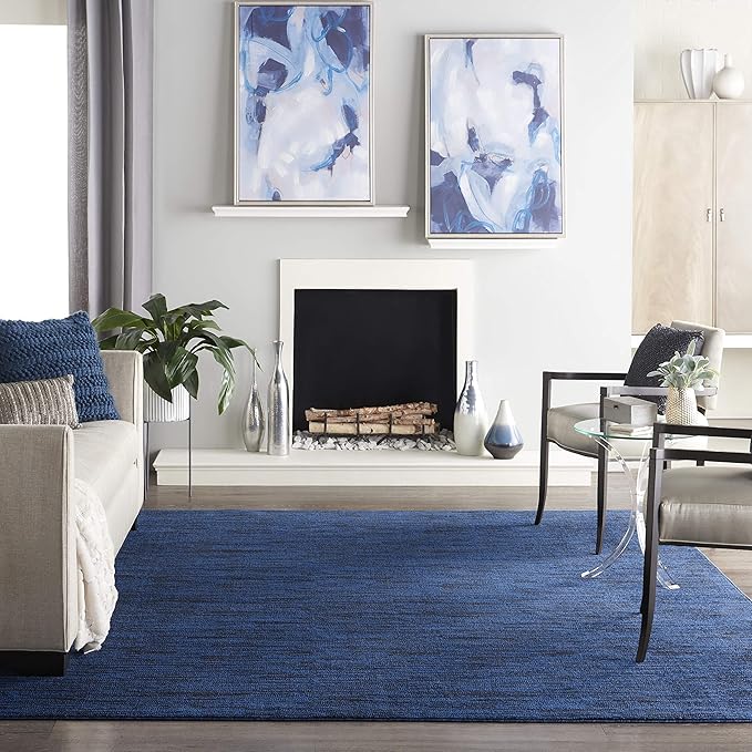 Nourison Essentials Indoor/Outdoor Midnight Blue 10' x 14' Area Rug, Easy Cleaning, Non Shedding, Bed Room, Living Room, Dining Room, Backyard, Deck, Patio (10x14)