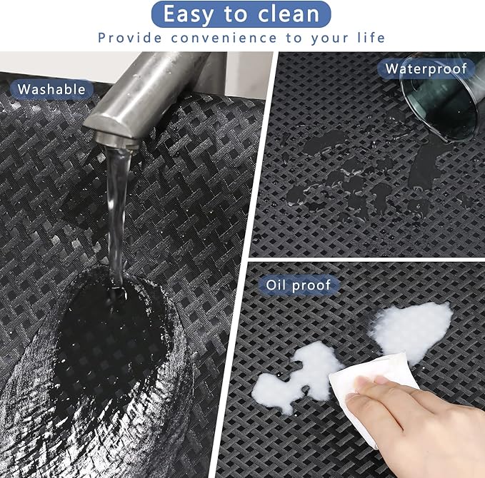 HooTown Shelf Liner Kitchen Cabinet Drawer Mats 17.5 Inch Wide x 78.7 Inch Long, Non Skid EVA Plastic Washable Oil Proof Pad for RV Drawer, Dish Plate Slippery Protection, Black