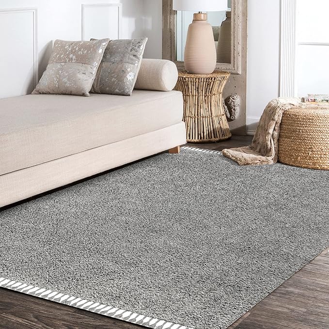JONATHAN Y MCR100B-5 Mercer Shag Plush Tassel Indoor -Area Rug Bohemian Modern Contemporary Solid Easy-Cleaning Bedroom Kitchen Living Room, 5 X 8, Charcoal with Tassel